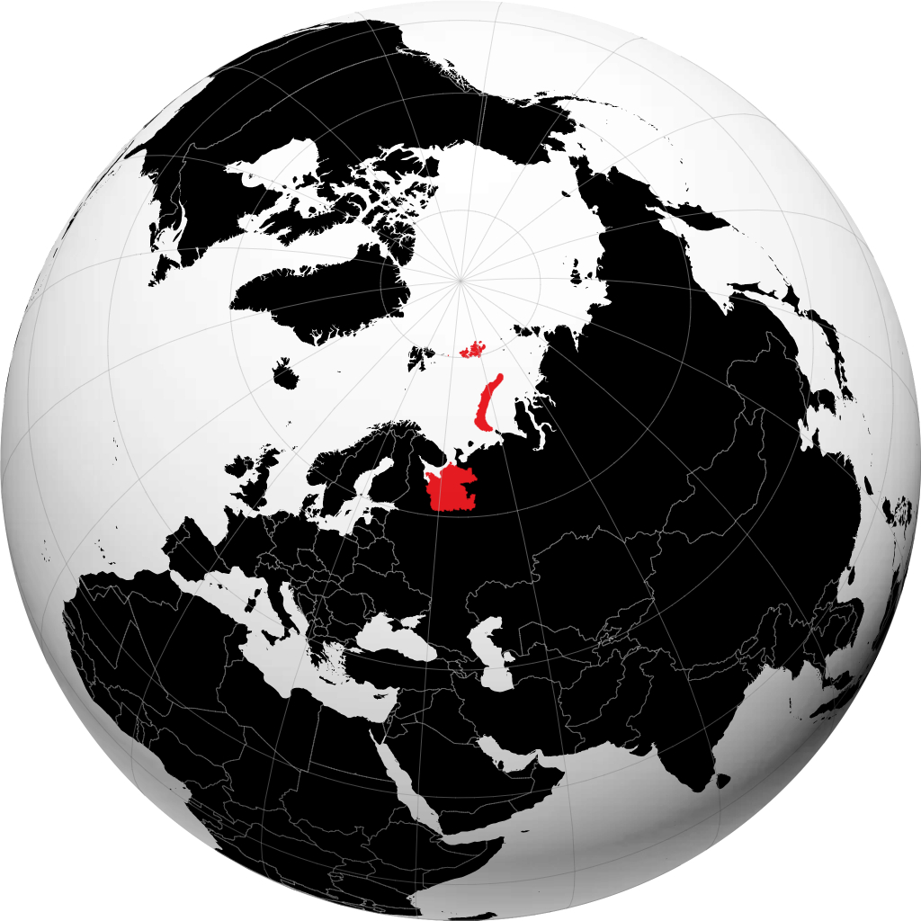 Région d’Arkhangelsk sur le globe