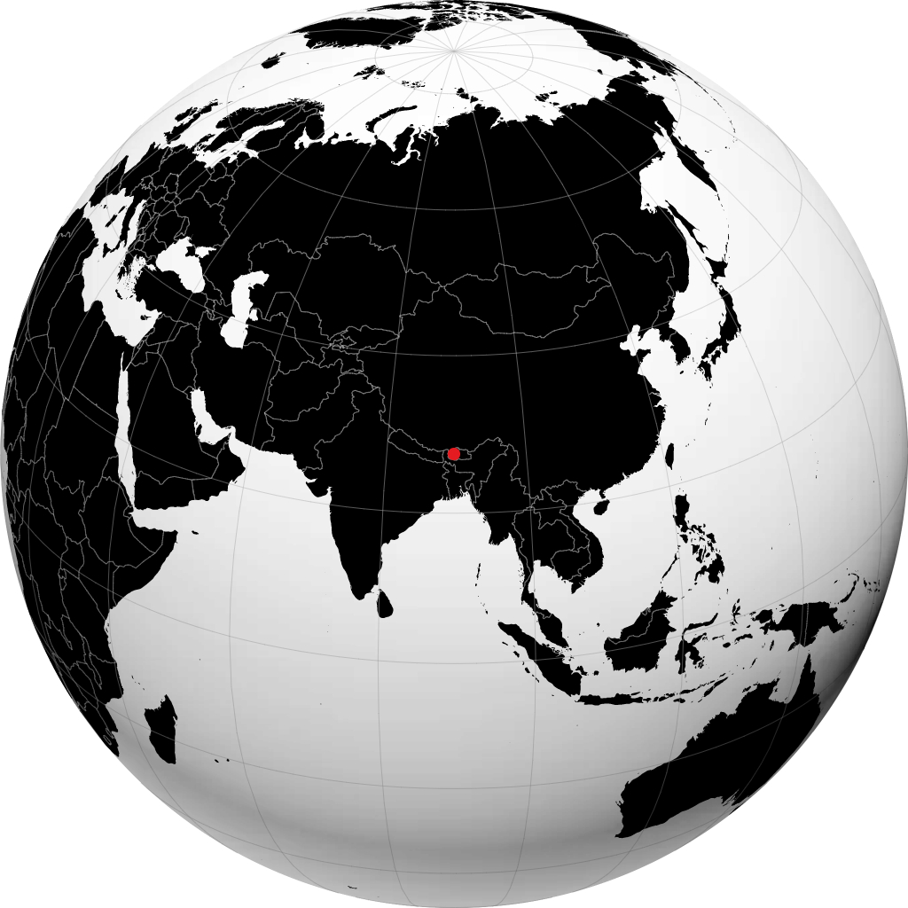 Thimphu sur le globe
